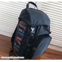 Discount Prada Nylon and Saffiano Leather Backpack Bag 2VZ135 Black Multicolor Logo Lettering 2018