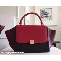 Pretty Style Celine Tricolor Elephant Calfskin/suede Trapeze small Bag 122504 black/burgundy/red