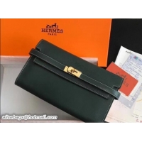 Durable Hermes Kelly Wallet in Swift Leather 100204 Green