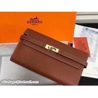 Good Looking Hermes Kelly Wallet in Swift Leather 100204 Brown