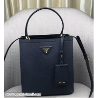Top Grade Prada Double Saffiano Leather Bucket Bag 1BA212 Dark Blue 2019