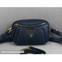 Good Product Prada Calf Leather Belt Bag 1BL006 Dark Blue 2019