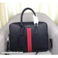 Classic Specials Prada Men's Leather Briefcase 2VE368 Black/Red Web 2019