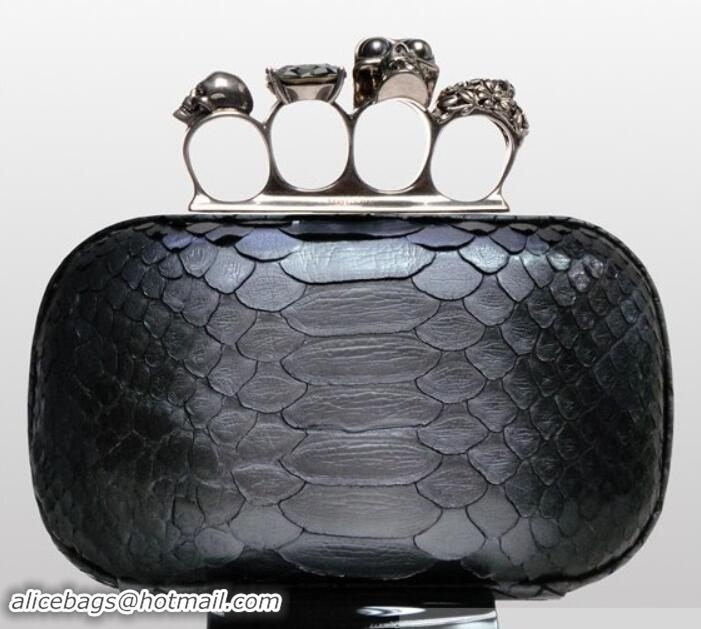 Traditional Discount Alexander McQueen Knuckle Box Clutch 9607 Genuine Python Leather