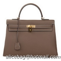 Classic Hermes Kelly 35cm Top Handle Bag Khaki Original Leather Gold
