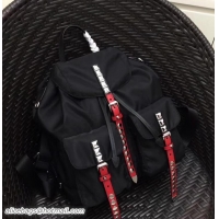 Crafted Prada Stud Nylon Backpack Bag 1BZ811 Black/Red 2018