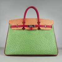 Hermes Birkin 40CM Ostrich Veins Leather Bag Red-Orange-Green 6099 Silver