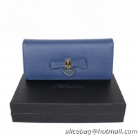 Prada Saffiano Calf Leather Bi-fold BOW Wallet 1M1132 Blue