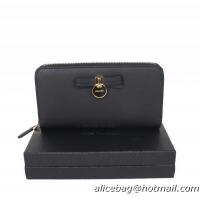 Prada Saffiano Leather Bow Zippy Wallet 1M0506T Black