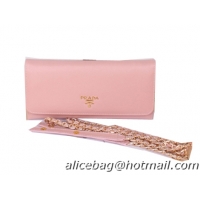 Prada Saffiano Metallic Flap Wallet 1M1290 Pink