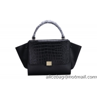 Celine Trapeze Top Handle Bag Croco Leather 8003 Black