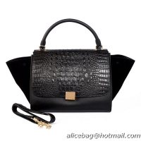 Celine Trapeze Bag Crocodile & Nubuck Leather C008B Black