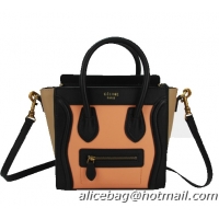 Celine Luggage Nano Bag Original Leather CL88029 Pink&Black&Apricot