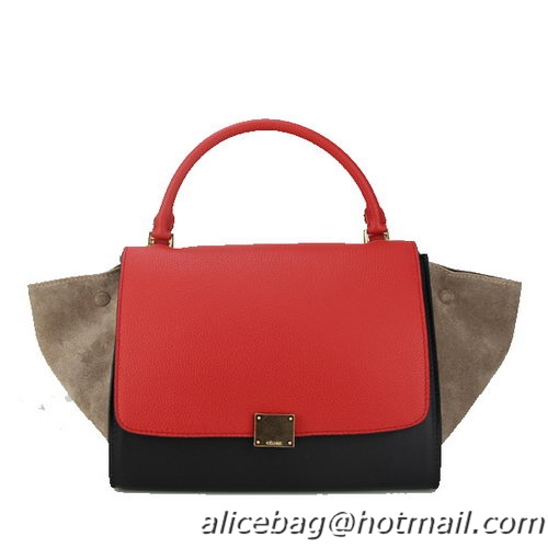 Celine Original Leather Trapeze Bag CL88037 Red&Apricot&Black
