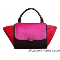 Celine mini Trapeze Top Handle Bag Horse Hair 3342S Rose&Black&Red