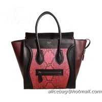 Celine Luggage mini Boston Bag Original Snake Leather 3308 Red&Black