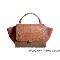 Celine Trapeze Top Handle Bag Croco Leather 3342 Khaki&Camel