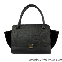 Celine Trapeze Bag in Croco Leather 18024 Black