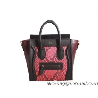 Celine Luggage Nano Boston Bag Original Snake Leather 3309 Red&Black