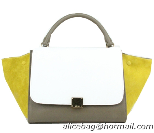Celine Nubuck Leather Trapeze Bag CL88037 White&Khaki&Yellow