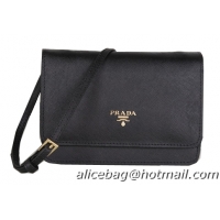 Prada Saffiano Leather Flap Shoulder Bag BT1213 Black