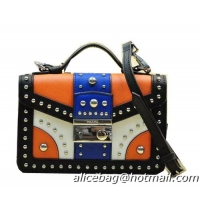 Prada Saffiano Leather Flap Bag BN0969 Black&White&Blue&Orange
