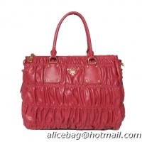 Prada Tessuto Gauffre Nappa Leather Tote Bag BR4674 Red