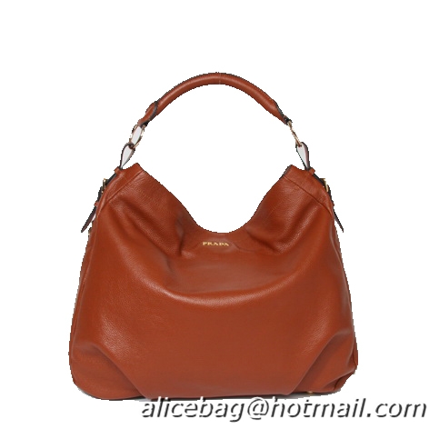 PRADA Grainy Leather Hobo Bag BR4099 Brown