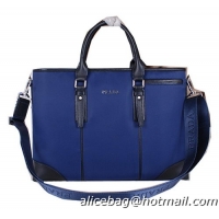 Prada Fabric & Leather Briefcase P3853 Blue
