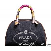 Prada Logo Printed Mudium Canvas Denim Tote Bags BN2911 Black
