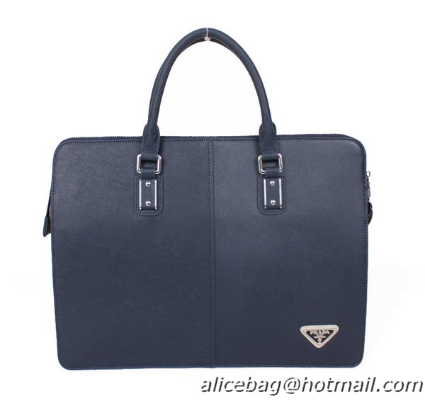 Prada Saffiano Calf Leather Briefcase 88431 Blue