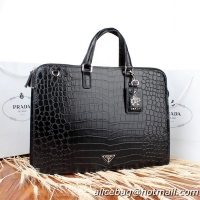 Prada Croco Calf Leather Briefcase VR0788 Black