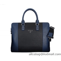 Prada Saffiano Calf Leather Briefcase 86071 Blue&Black
