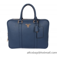 Prada Grainy Calf Leather Briefcase VA0871 RoyalBlue