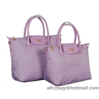Prada Tessuto Nylon Saffiiano Leather Tote Bag BN2106 Light Purple
