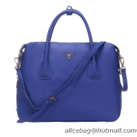Prada BN0890 Blue Litchi Calf Leather Two-Handle Bag