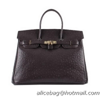 Hermes Birkin 35CM Tote Bags Dark Brown Ostrich Leather H6089 Gold