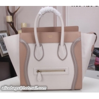 Grade Quality Celine Luggage Mini Tote Bag Original Litchi Leather CLY33081L White&Camel