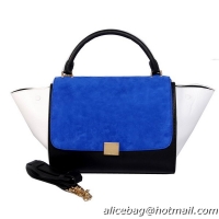 Celine Trapeze Bag Nubuck Leather & Calfskin C008B Blue&Black&White