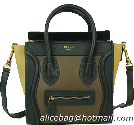 Celine Luggage Nano Bag Original Leather CL88029 Khaki&Black&Yellow