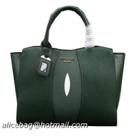 PRADA Calfskin Leather Tote Bag BN6606 Green