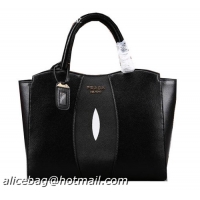 PRADA Calfskin Leather Tote Bag BN6606 Black