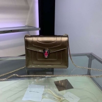 Fashion BVLGARI Serpenti Forever metallic-leather shoulder bag 34559 gold&rose