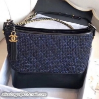 Sophisticated Chanel Tweed/Calfskin Gabrielle Medium Hobo Bag A93824 Navy Blue 2018 Collection