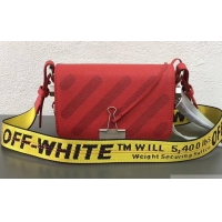 Discount Off-White Saffiano Leather Diag Binder Clip Bag OF40502 Red
