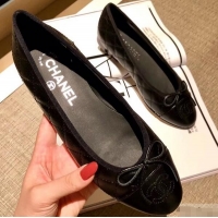Inexpensive Chanel Lambskin Classic Bow Ballerinas Flats G31502 Quilting Crinkled Black