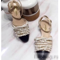 Buy Luxury Chanel Pearls Slingbacks Sandals G31301 Apricot 2019