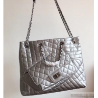 Good Product Chanel Crumpled Calfskin Patchwork Shopping Tote Bag 302901 Silver 2019