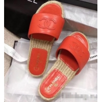 Durable Faux Chanel CC Logo Leather Mules Slipper Sandals Espadrilles G34067 Red 2019