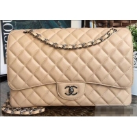 Crafted Chanel Maxi Classic Flap Bag A58601 in Caviar Leather Apricot/Silver